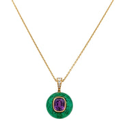 Unique Vintage Purple Sapphire and Green Enamel Pendant in 18k Yellow Gold