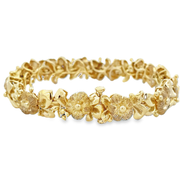 Textured Dogwood Flower Bracelet in Yellow Gold 7"