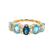 Multicolored Blue Topaz and Diamond Band in Yellow Gold