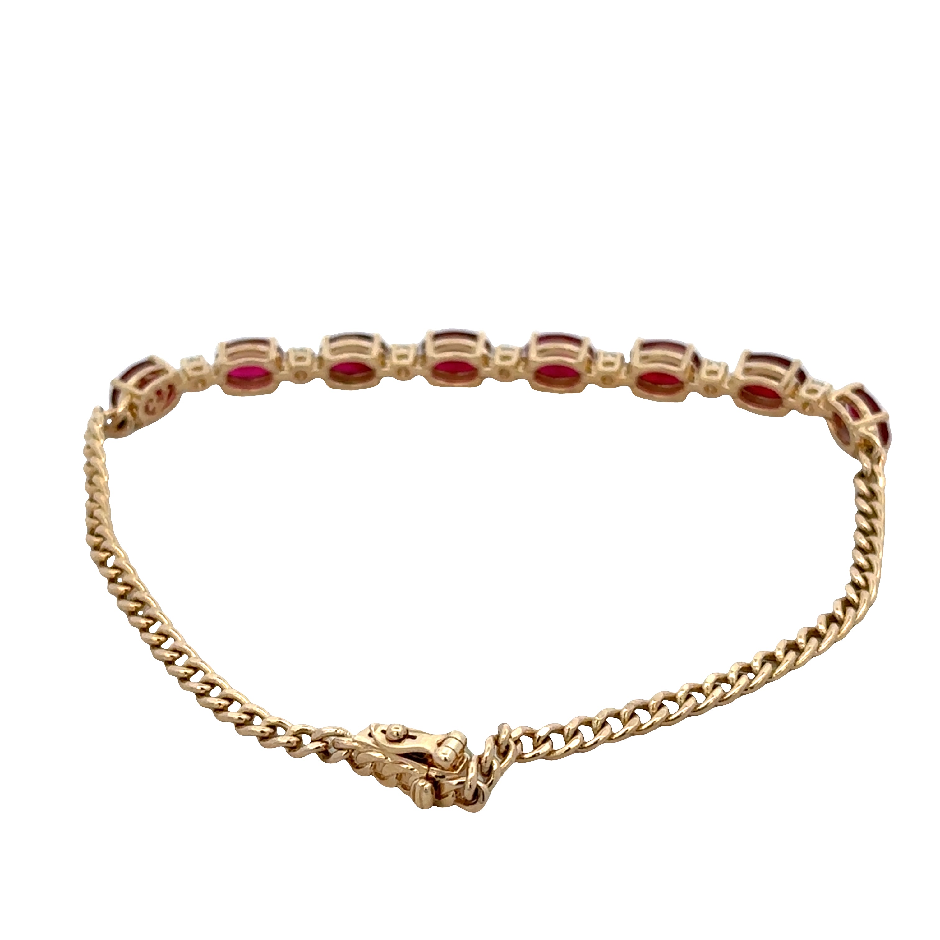 14k Yellow Gold Ruby & Diamond Curb Chain Bracelet – 7"
