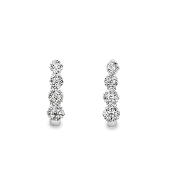 Diamond Cluster Huggie Earrings in White Gold