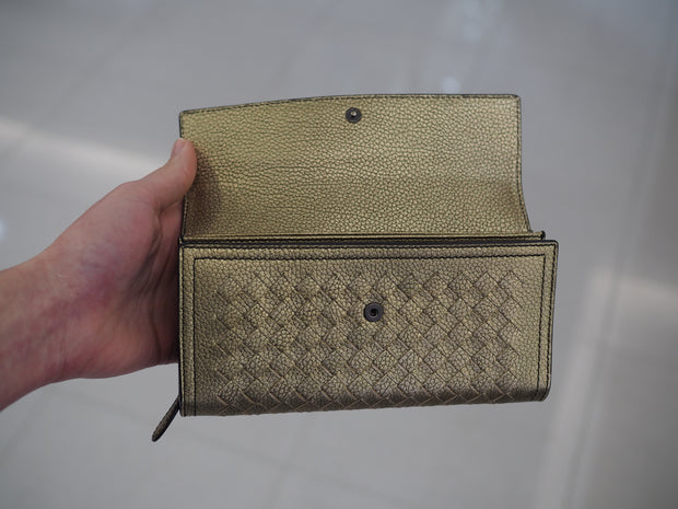 Gold Bottega Veneta Continental Intrecciato Long Wallet