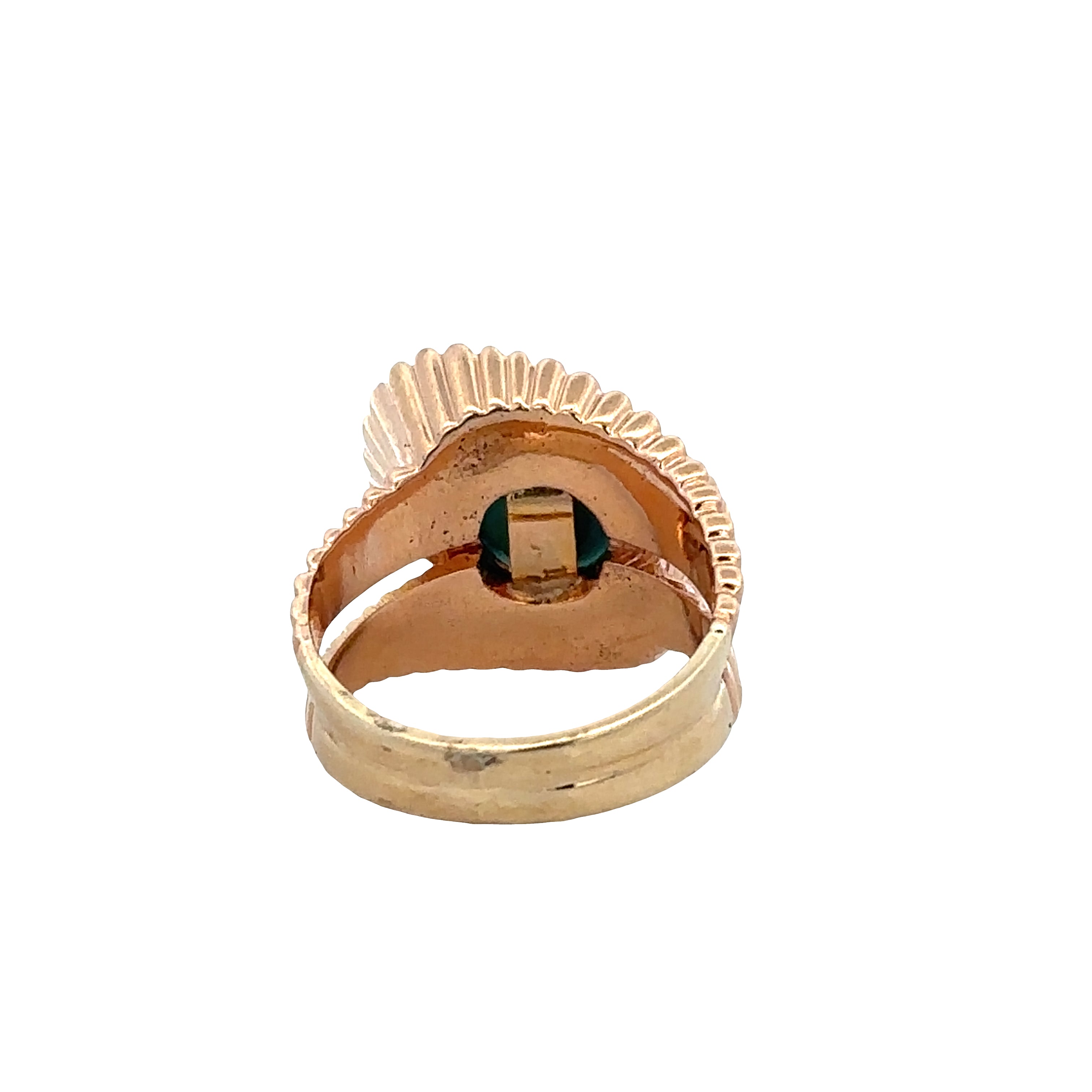 Vintage Mid Century 18k Rose Gold Turquoise Cocktail Ring – Size 6.25