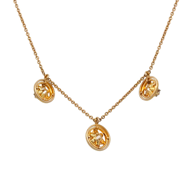 15' Old Mine Cut Diamond Station Necklace in Yellow Gold