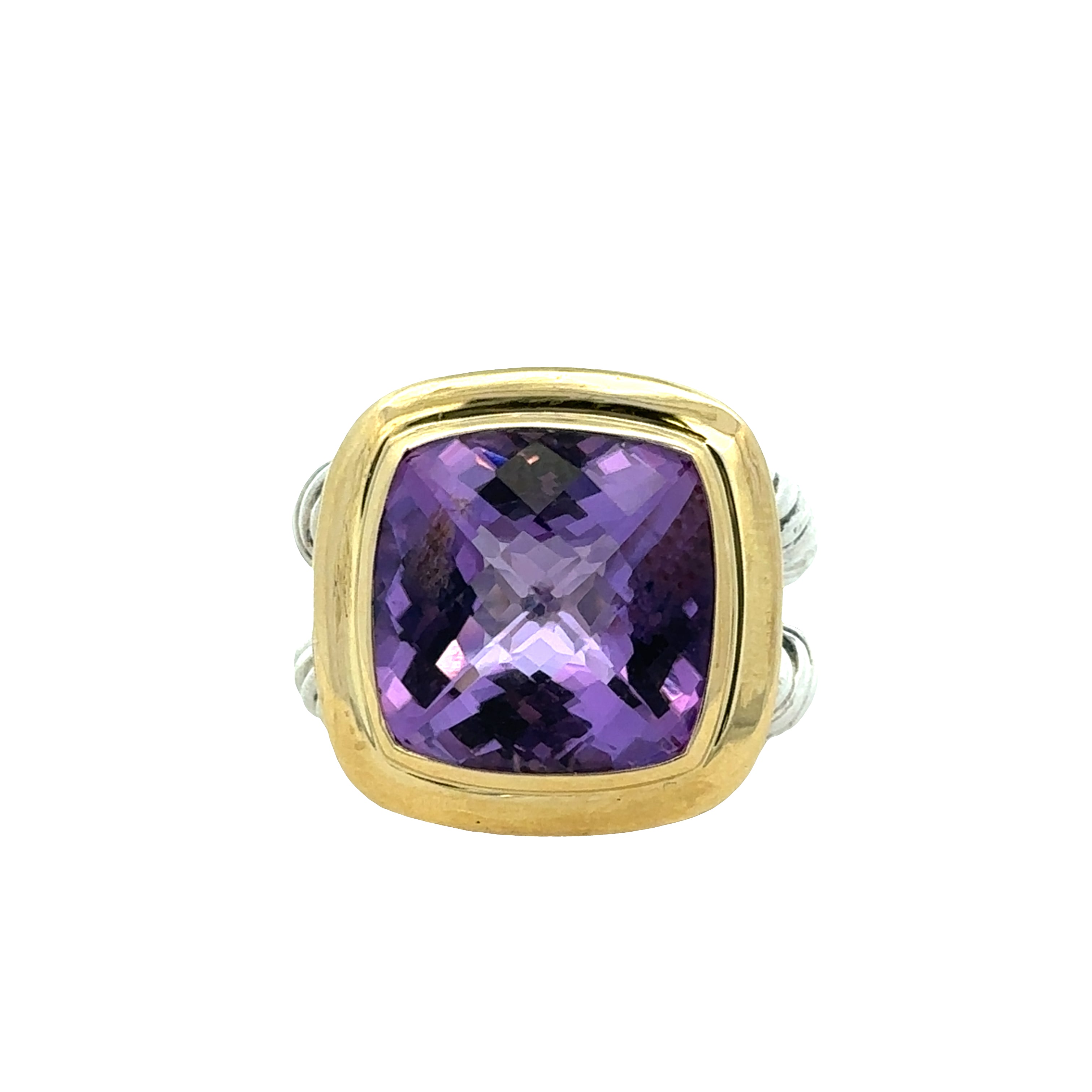 Estate David Yurman Sterling Silver & 18k Yellow Gold Amethyst Ring – Size 7.5