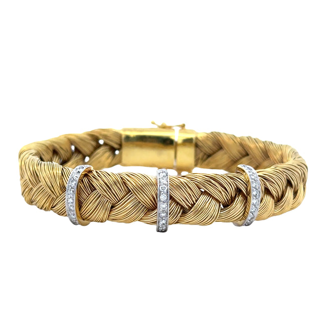 Woven Braided Diamond Bracelet in 18k Two Tone Gold