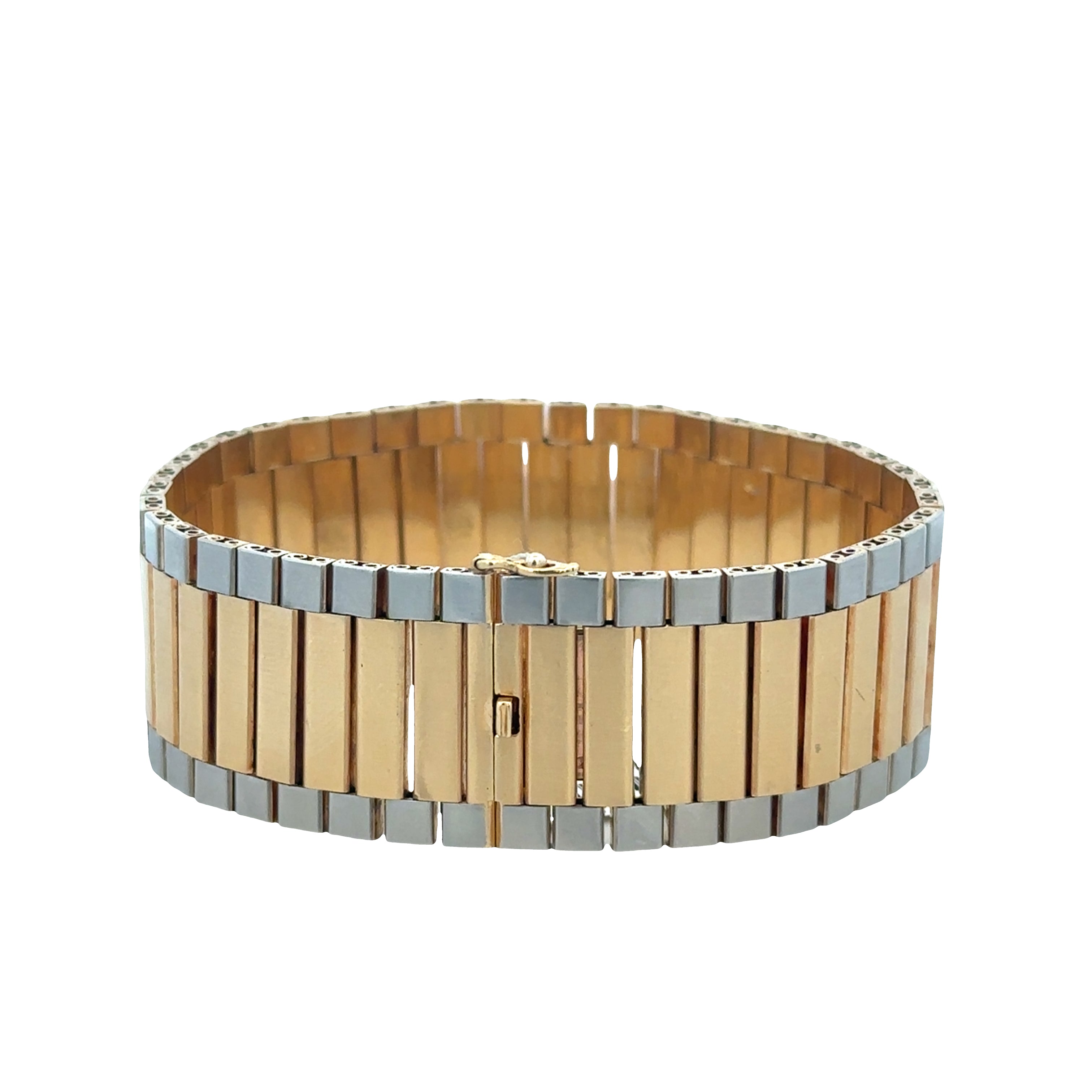 18k Yellow & White Gold French Brick Style Bracelet – 20mm Wide, 6.3/8