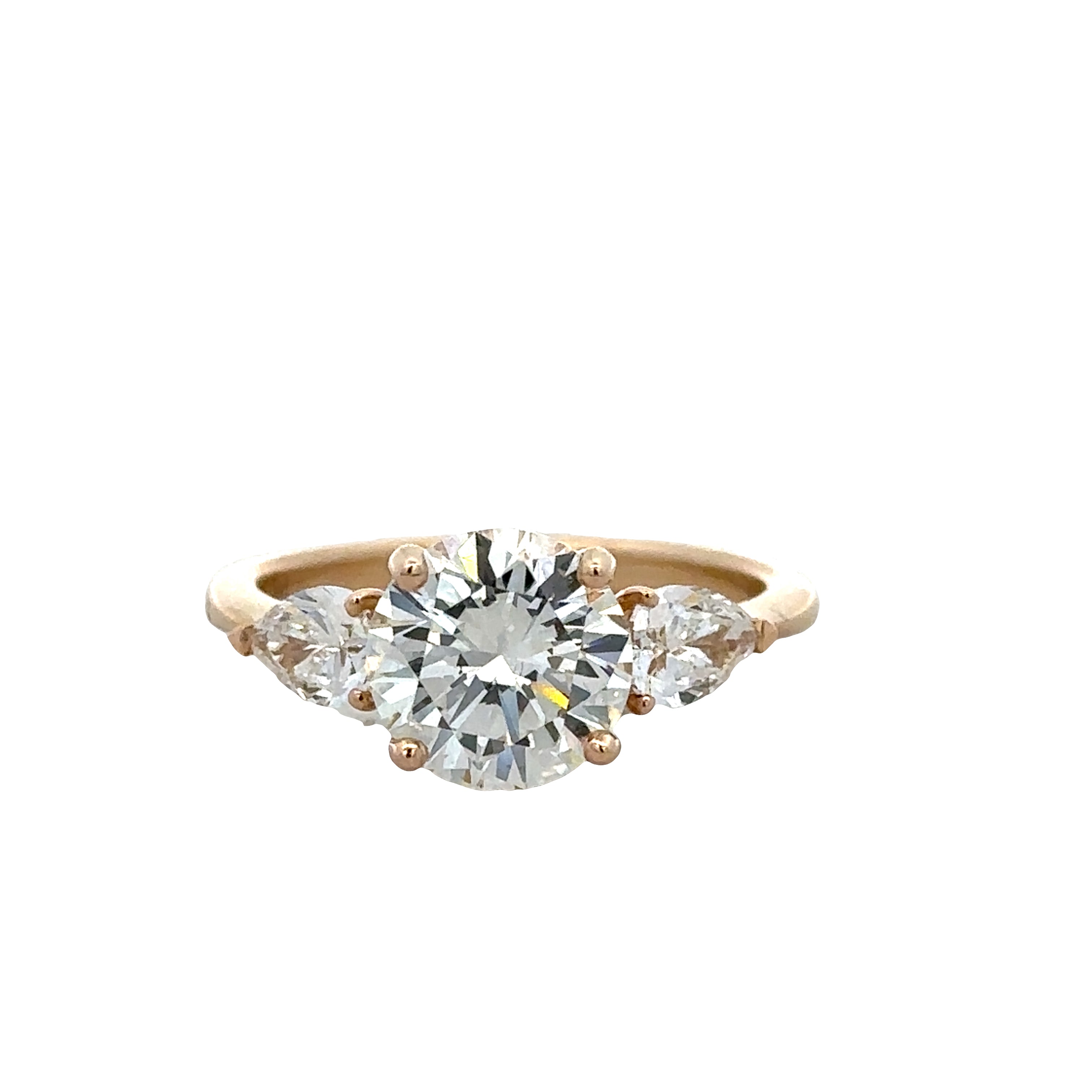 14k Yellow Gold 2.10ct Diamond Engagement Ring with Pear-Shaped Accents – Size 6.75