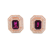 Garnet and Diamond Stud Earrings in Rose Gold