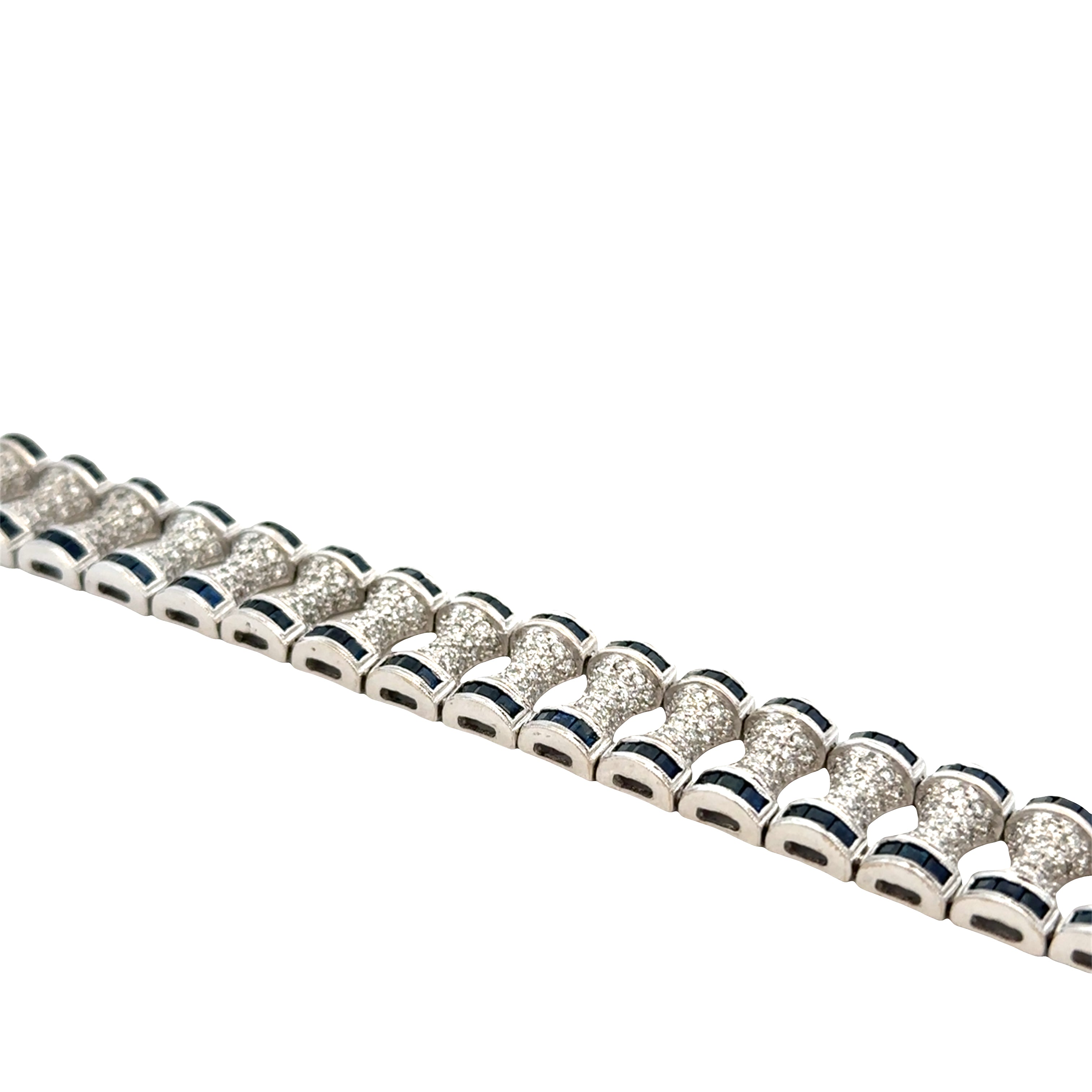 Antique Art Deco 18k White Gold Diamond and Sapphire Bracelet — Circa 1920s