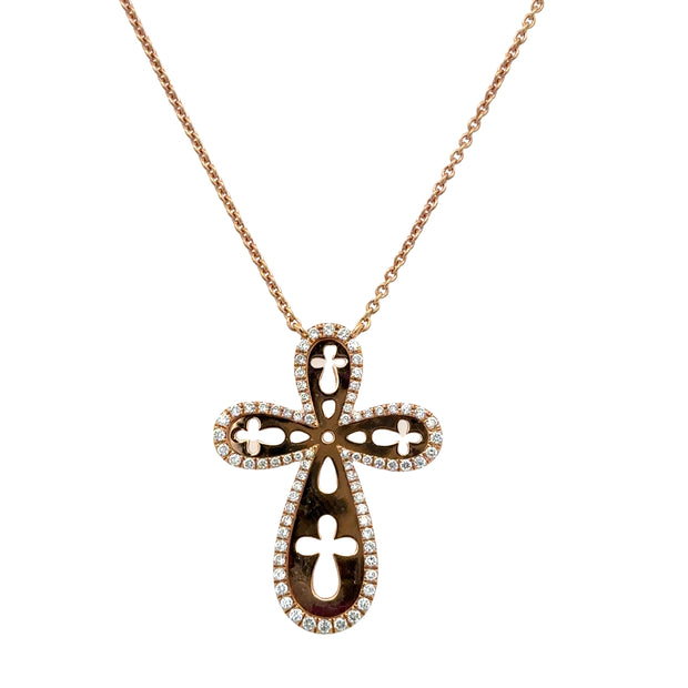 Openwork Diamond Cross Necklace in 18k Rose Gold