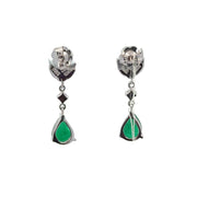 Foliate Style Emerald and Diamond Drop Earrings in White Gold
