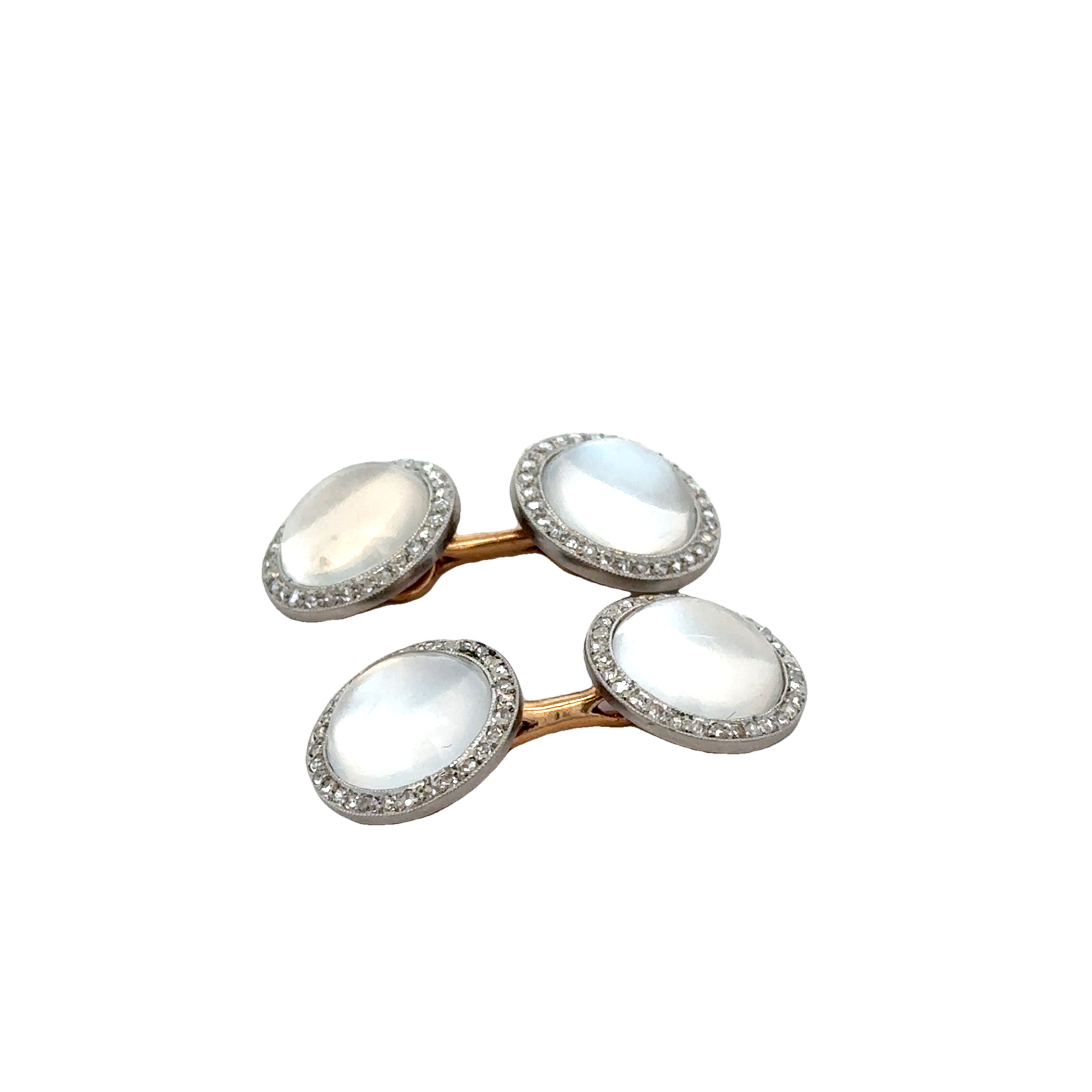 Antique Art Deco Moonstone and Diamond Cuff Links in Yellow Gold and Platinum