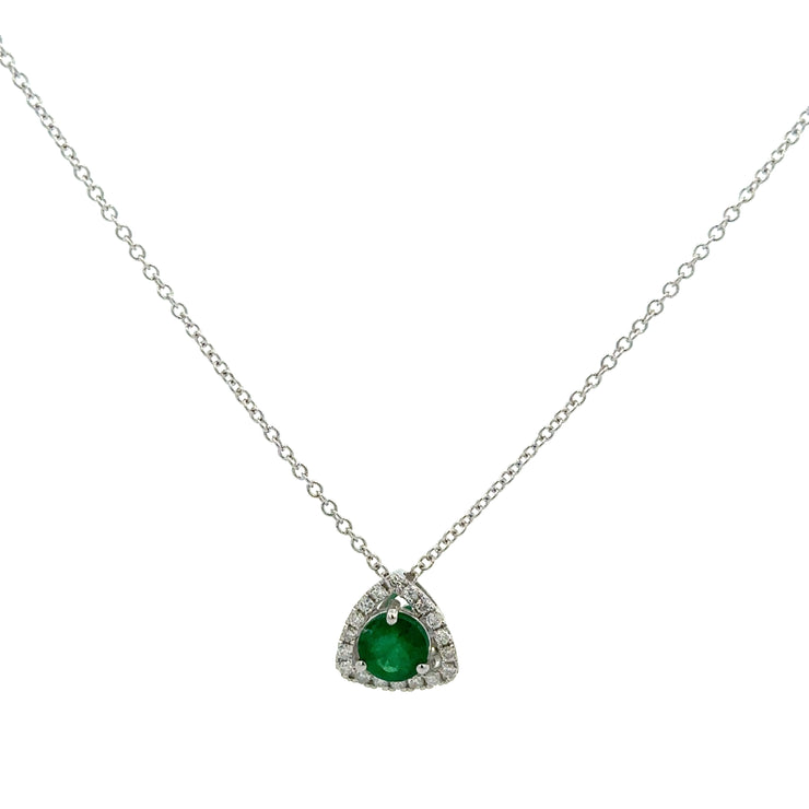 Triangle Shaped Emerald and Diamond Pendant in White Gold
