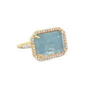 Aquamarine Slice and Diamond Ring in Yellow Gold