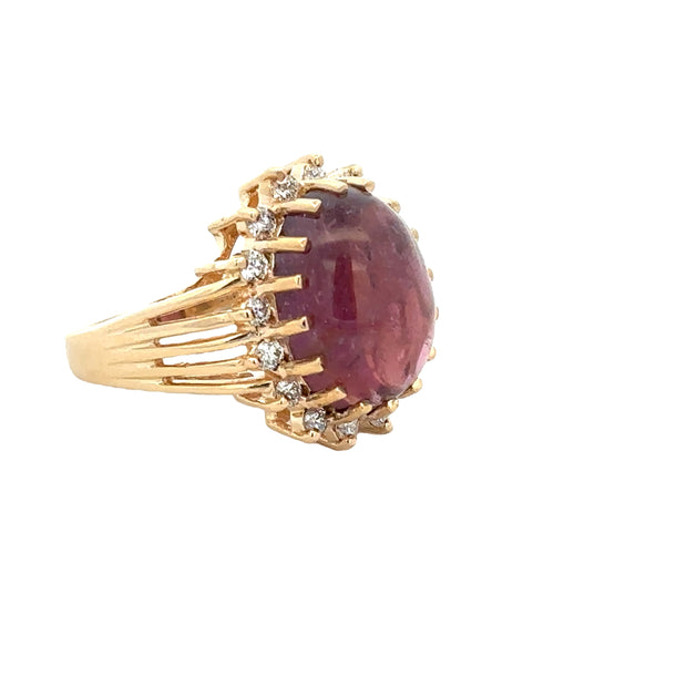 Pink Tourmaline and Diamond Ring in Yellow Gold