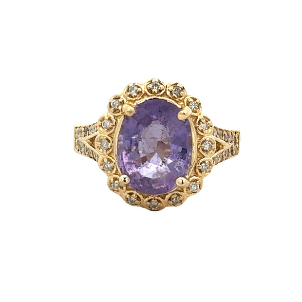 Purple Tourmaline and Diamond Ring in Yellow Gold