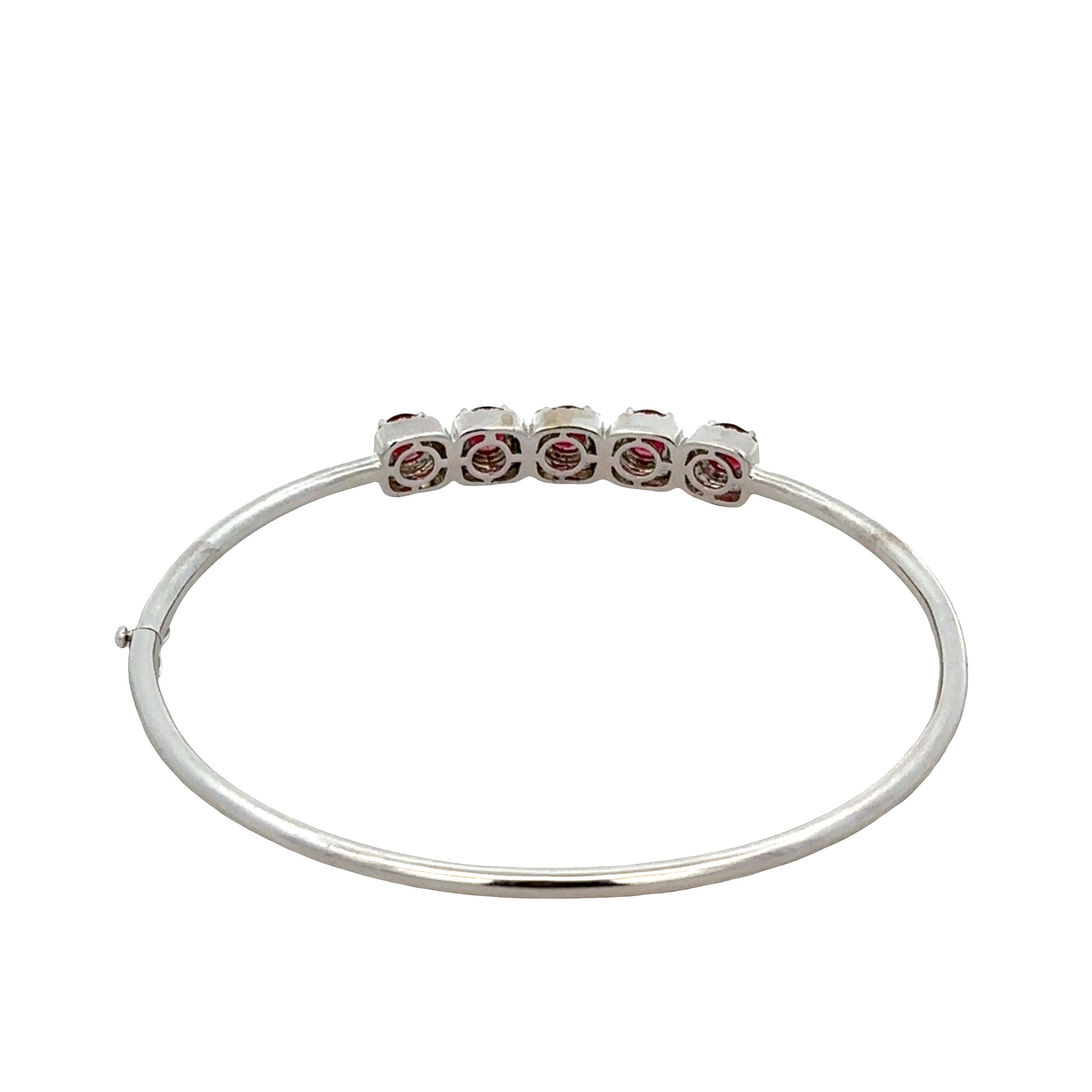 14k White Gold Ruby and Diamond Halo Bangle Bracelet – 1.77 CTW Rubies, 0.29 CTW Diamonds