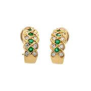 Emerald and Diamond Huggie Earrings in 18k Yellow Gold