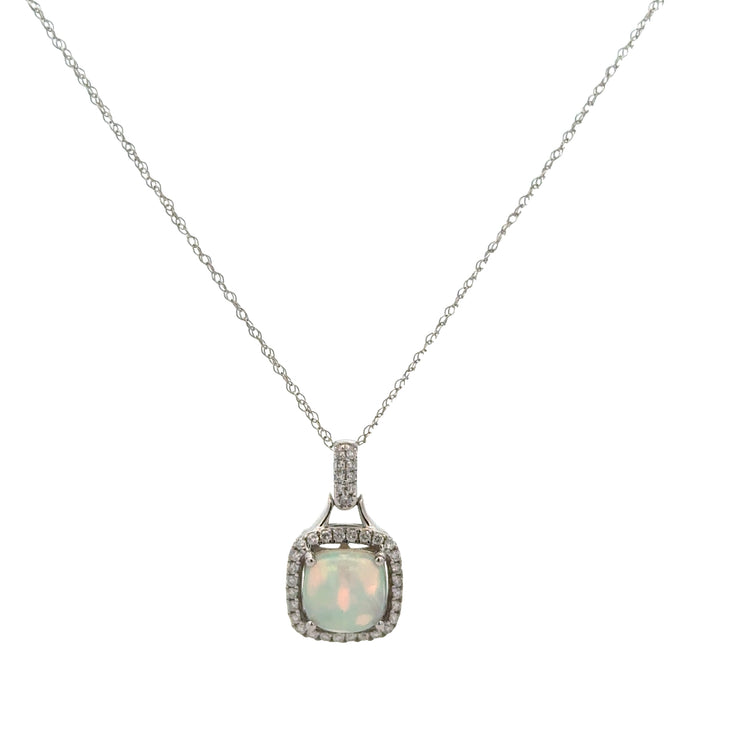 Opal and Diamond Pendant in White Gold