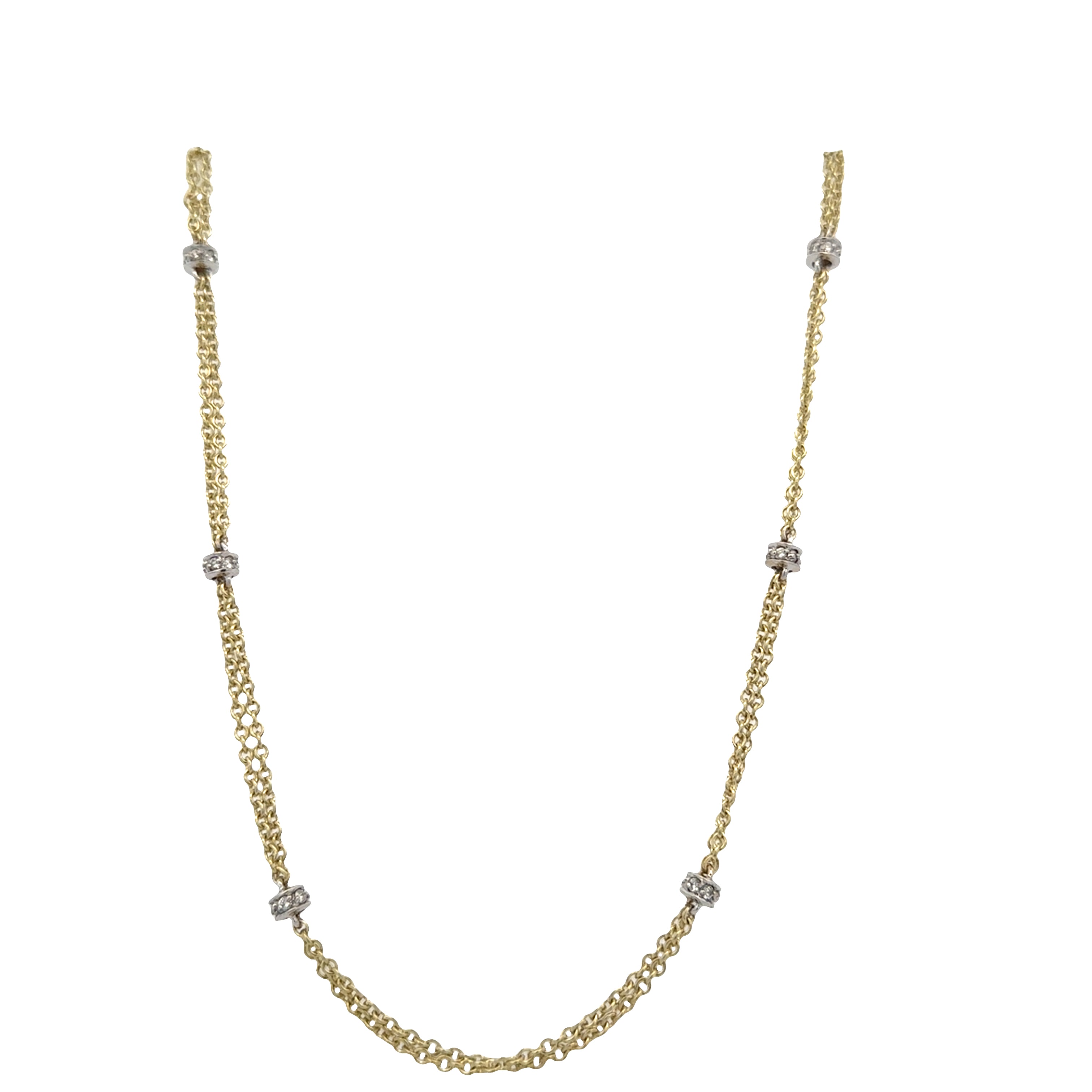 14k Two-Tone Gold Double Strand Diamond Station Necklace – 17" Long