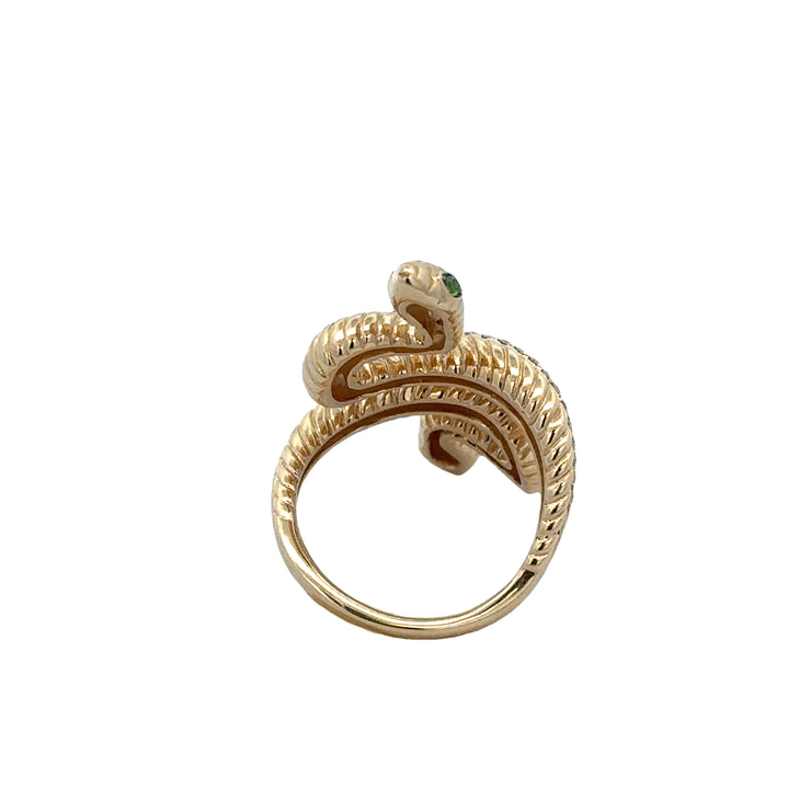 Diamond Accented Double Snake Ring in Yellow Gold