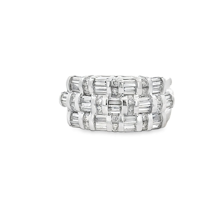 Triple Row Baguette and Round Cut Diamond Band