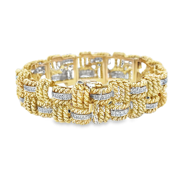 Vintage Diamond Basketweave Bracelet in Yellow and White Gold