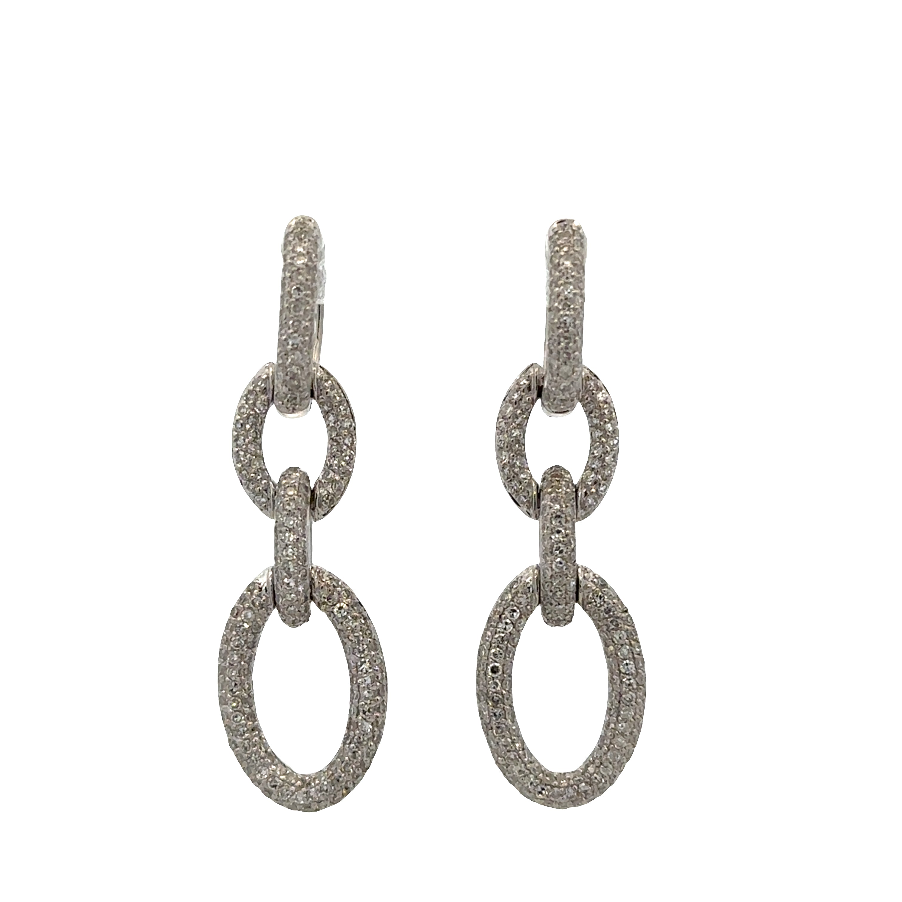 14k White Gold Diamond Interlocking Oval Drop Earrings – 1 1/2" Tall