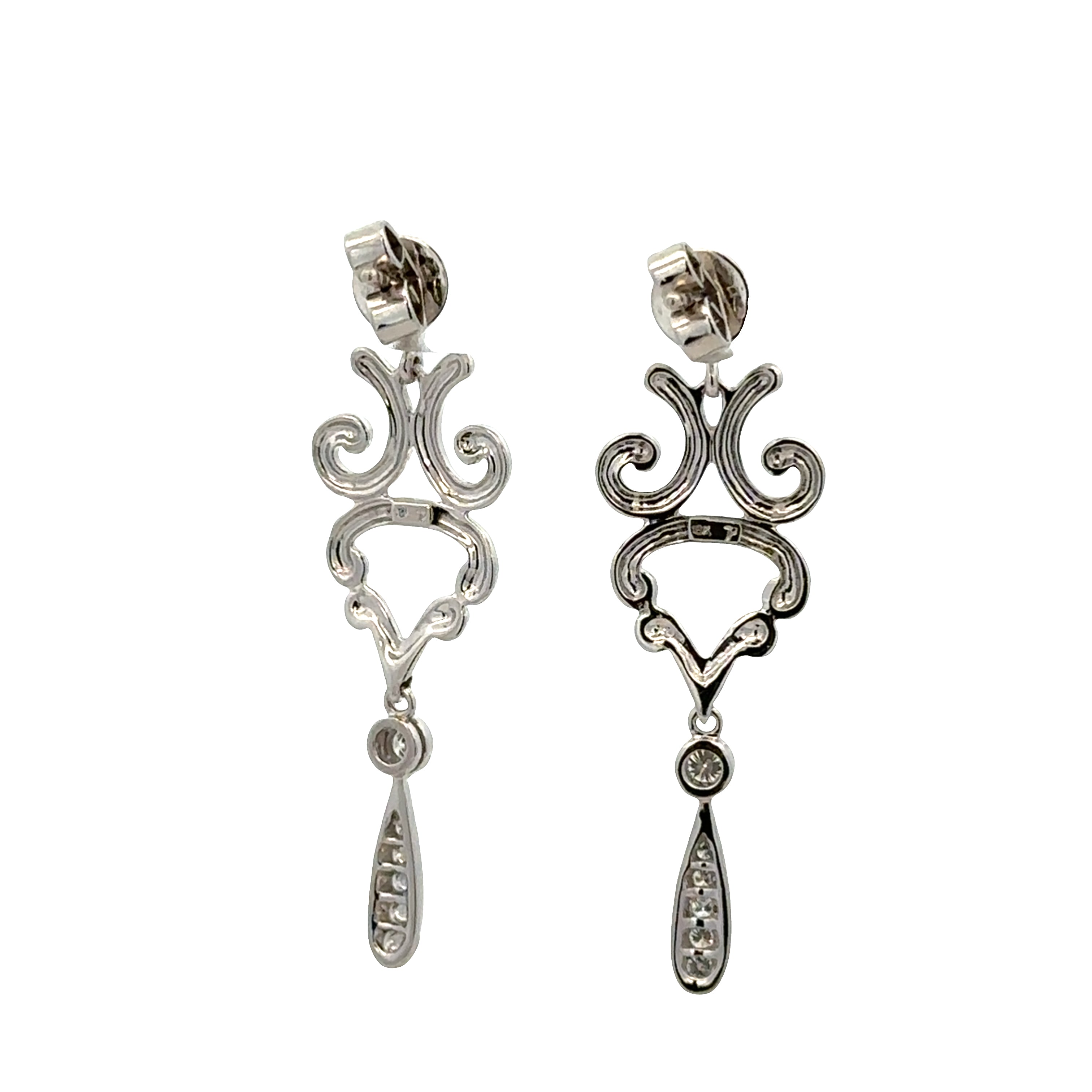 18k White Gold Vintage Inspired Diamond Drop Earrings – 0.42 CTW