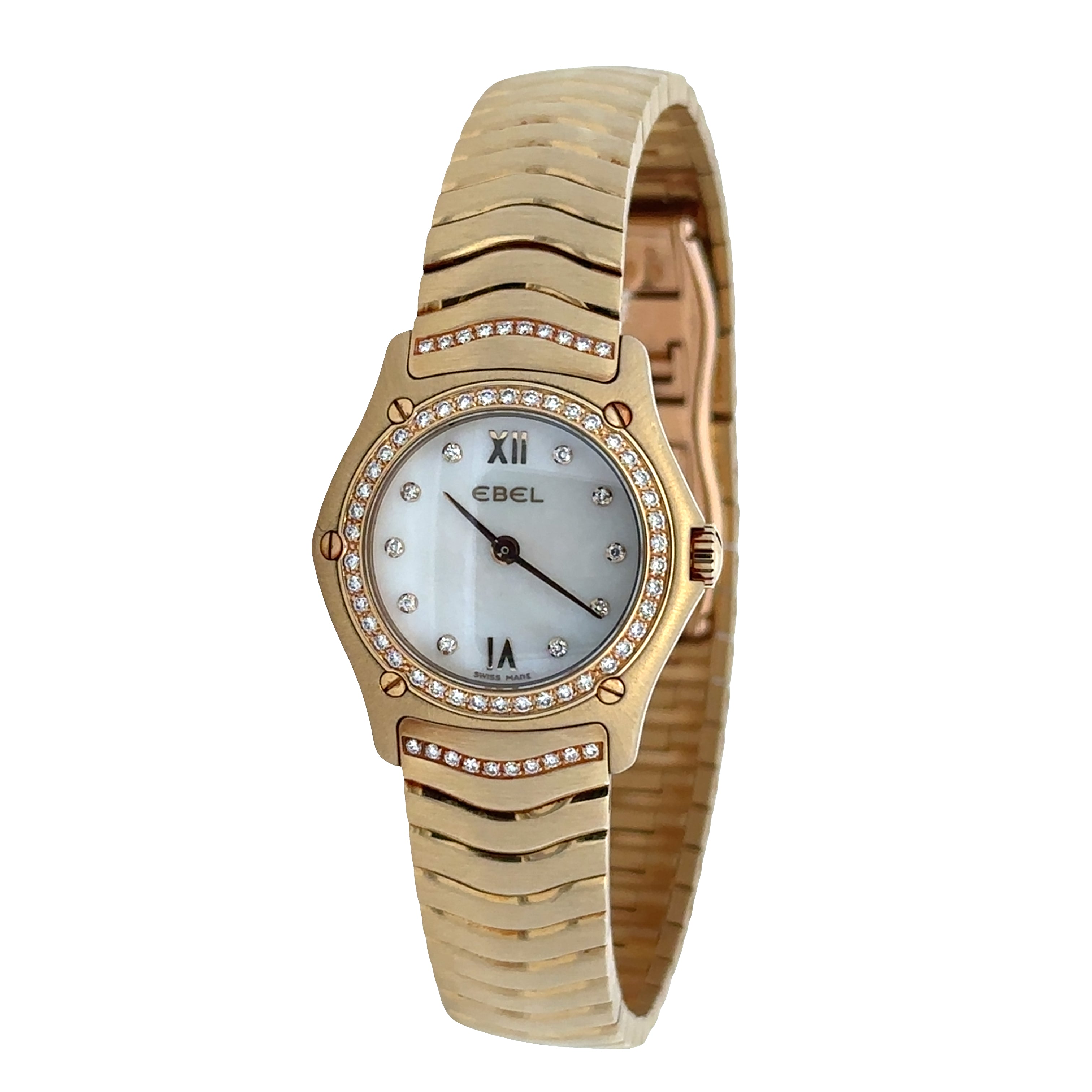 Estate Ebel "Wave" 18k Yellow Gold Diamond Wristwatch – Ref. E8157F14