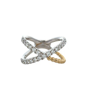 Rope Accented Diamond Criss Cross Ring in Two Tone Gold