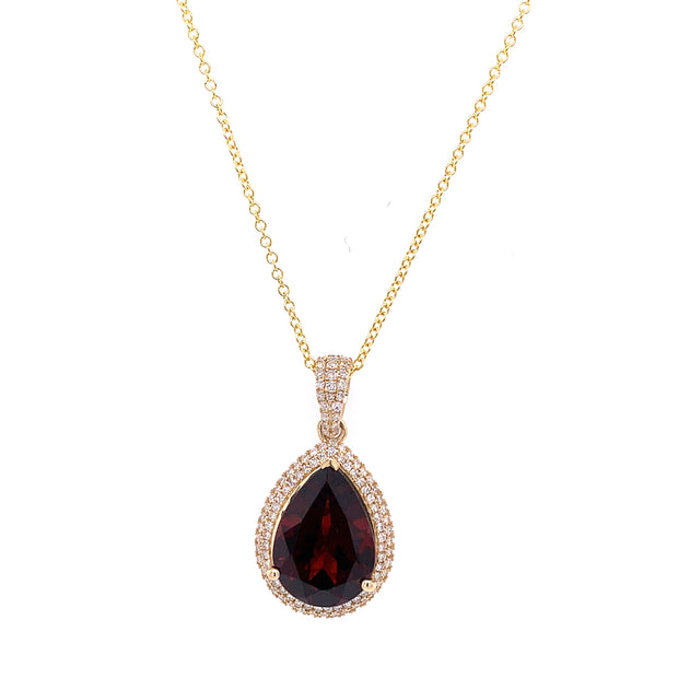 Garnet and Diamond Necklace in Yellow Gold