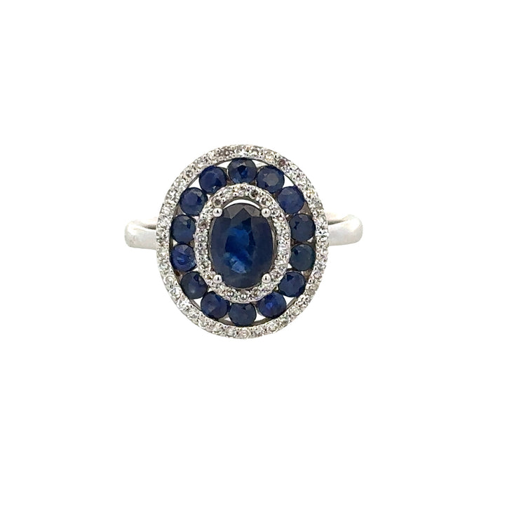Sapphire and Diamond Halo Ring in White Gold