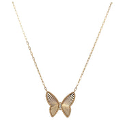 Fluted Butterfly Diamond Necklace in Yellow Gold