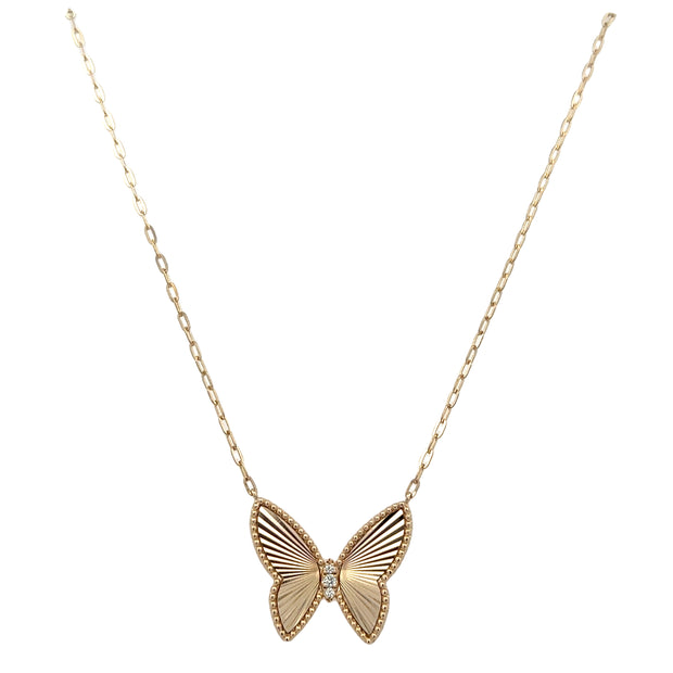 Fluted Butterfly Diamond Necklace in Yellow Gold