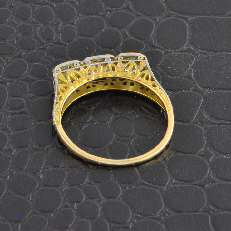 Antique Edwardian Yellow Gold and Platinum Old European Cut Diamond Ring