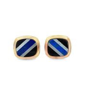 Vintage Onyx, Lapis, and Mother of Pearl Cuff Links in Yellow Gold