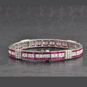 Antique Tiffany & Co. Art Deco No-Heat Burmese Ruby and Old European Cut Diamond Bracelet in Platinum