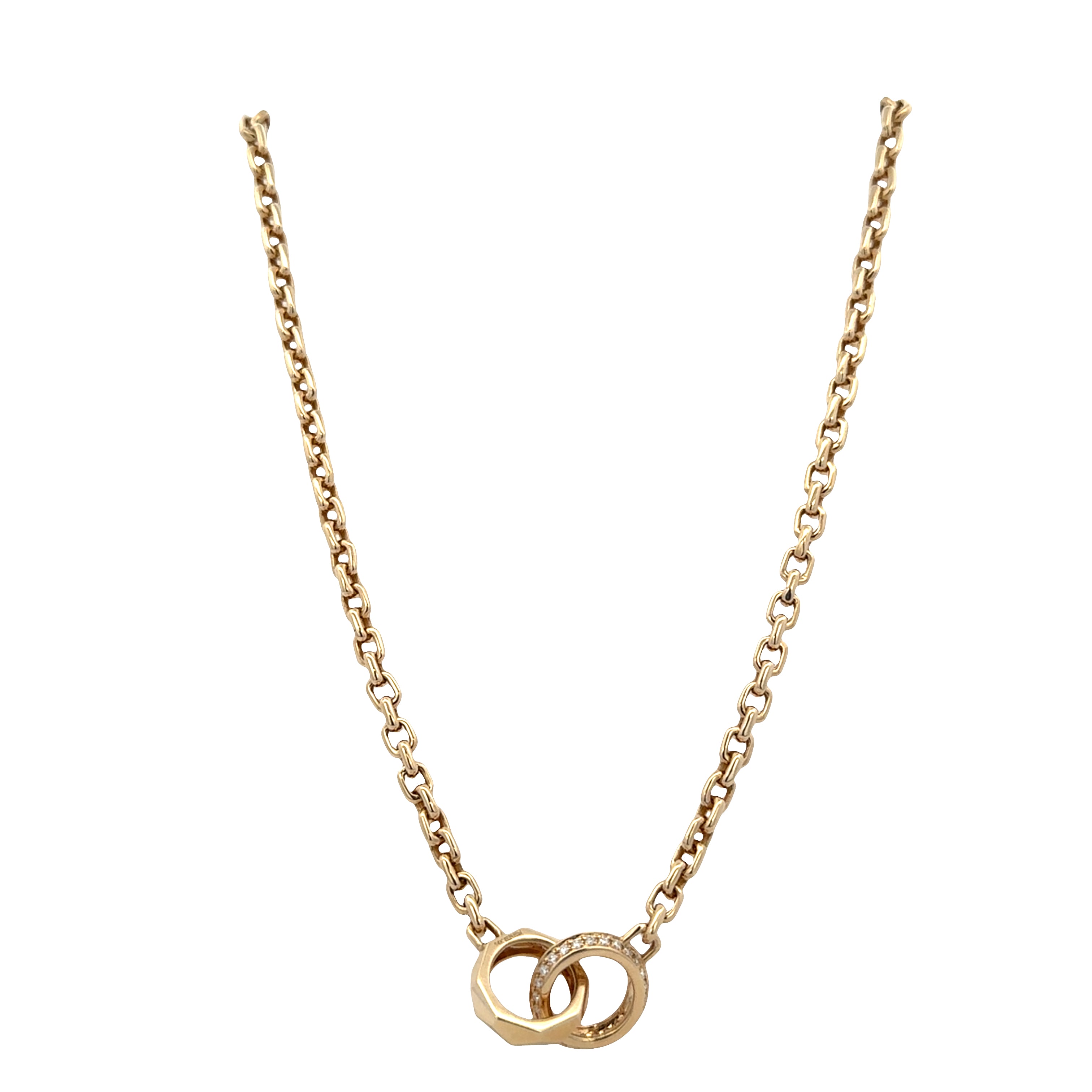 14k Yellow Gold Diamond Interlocking Circle Cable Link Necklace – 20"