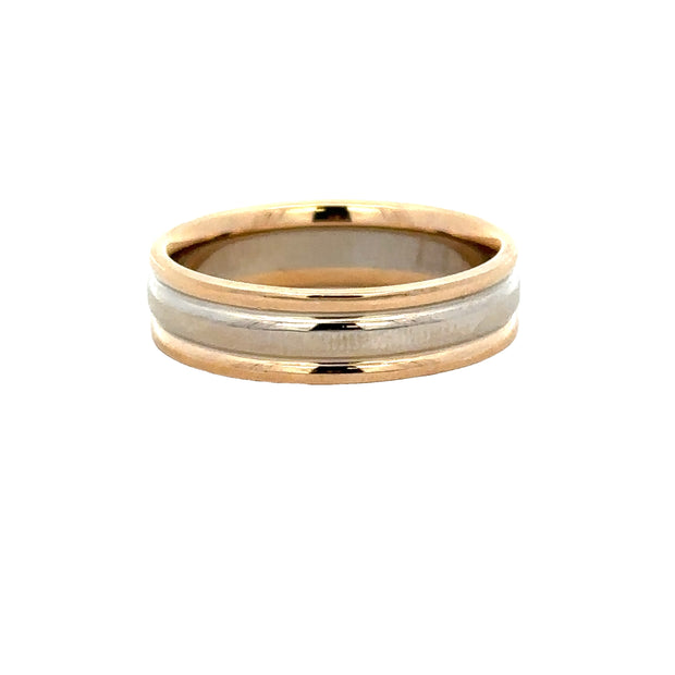 Two Tone Ribbed Band in 14k Gold