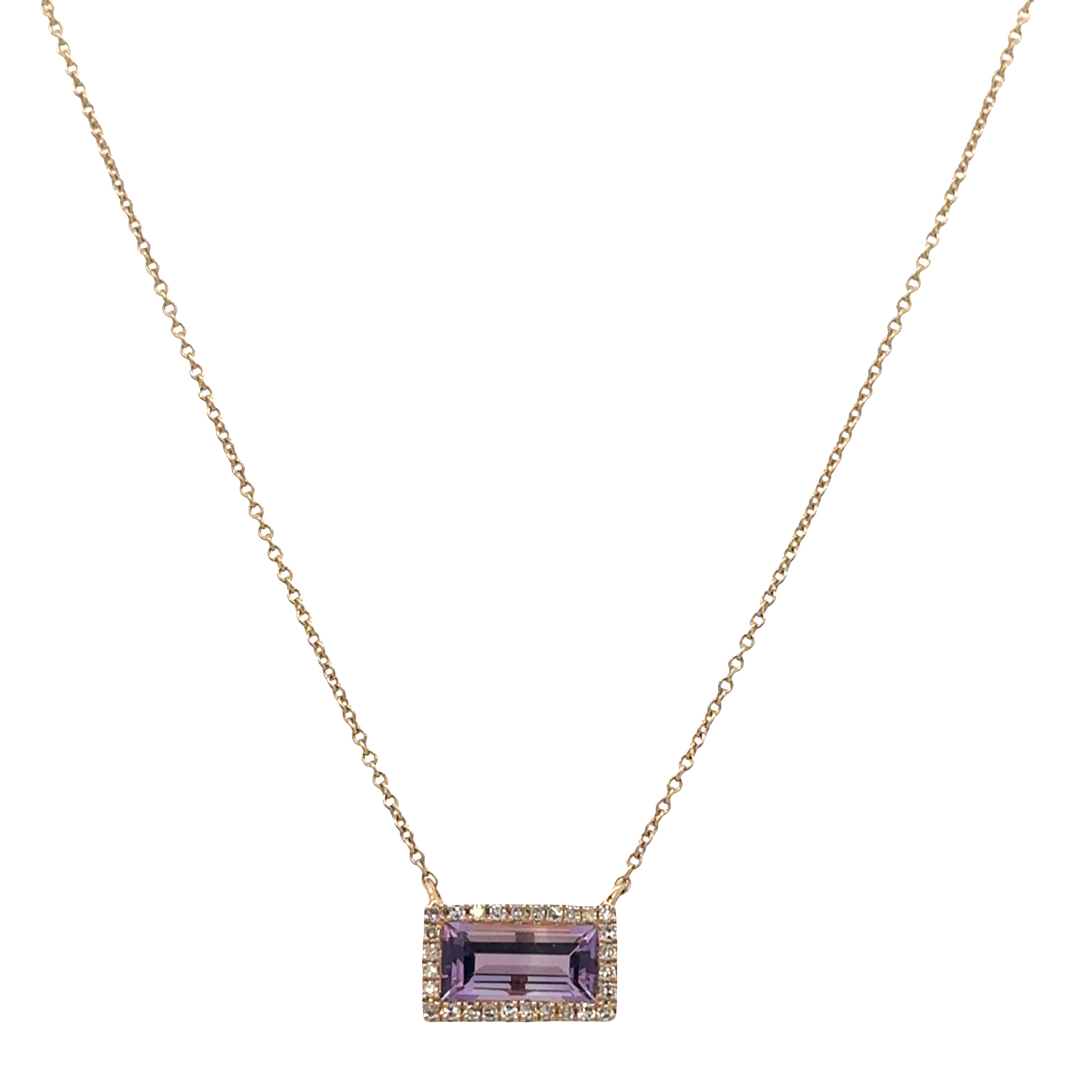 14k Yellow Gold Amethyst & Diamond Halo Pendant Necklace – 18"