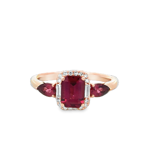 Rhodolite Garnet and Diamond Ring in Rose Gold