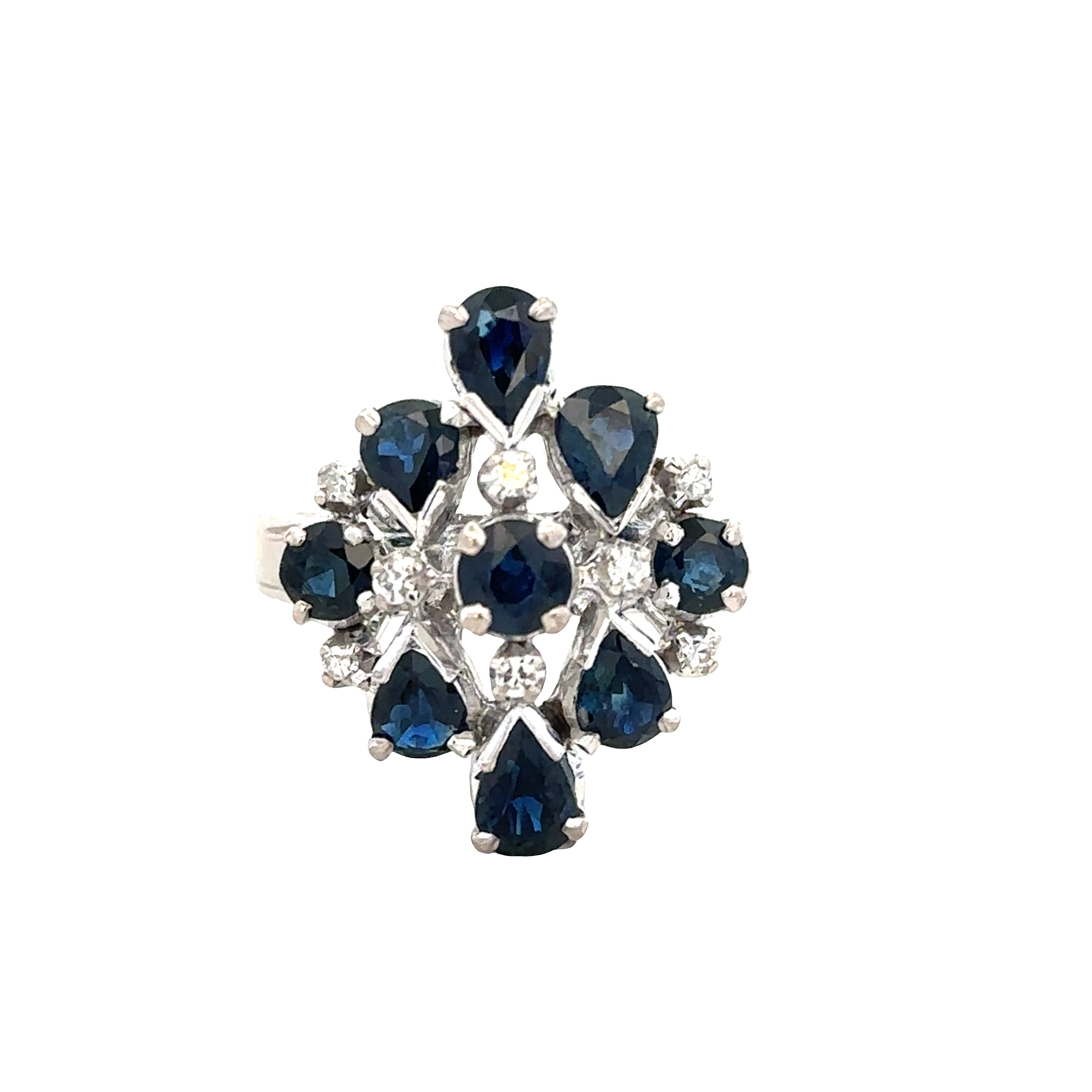 18k White Gold Sapphire & Diamond Cocktail Ring – Size 6