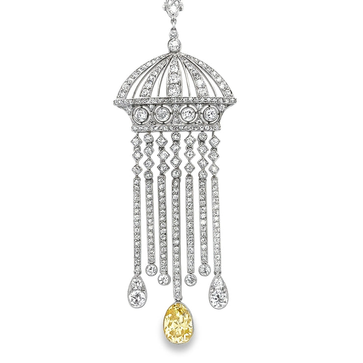 Stunning Edwardian White and Yellow Diamond Necklace in Platinum