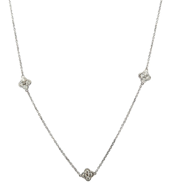 Diamond Quatrefoil Station Necklace in White Gold