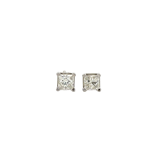 .62 CTW Princess Cut Diamond Stud Earrings in White Gold