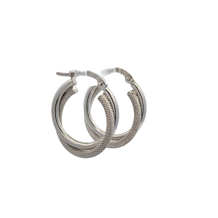 Textured Double Hoop Earrings in 18k White Gold