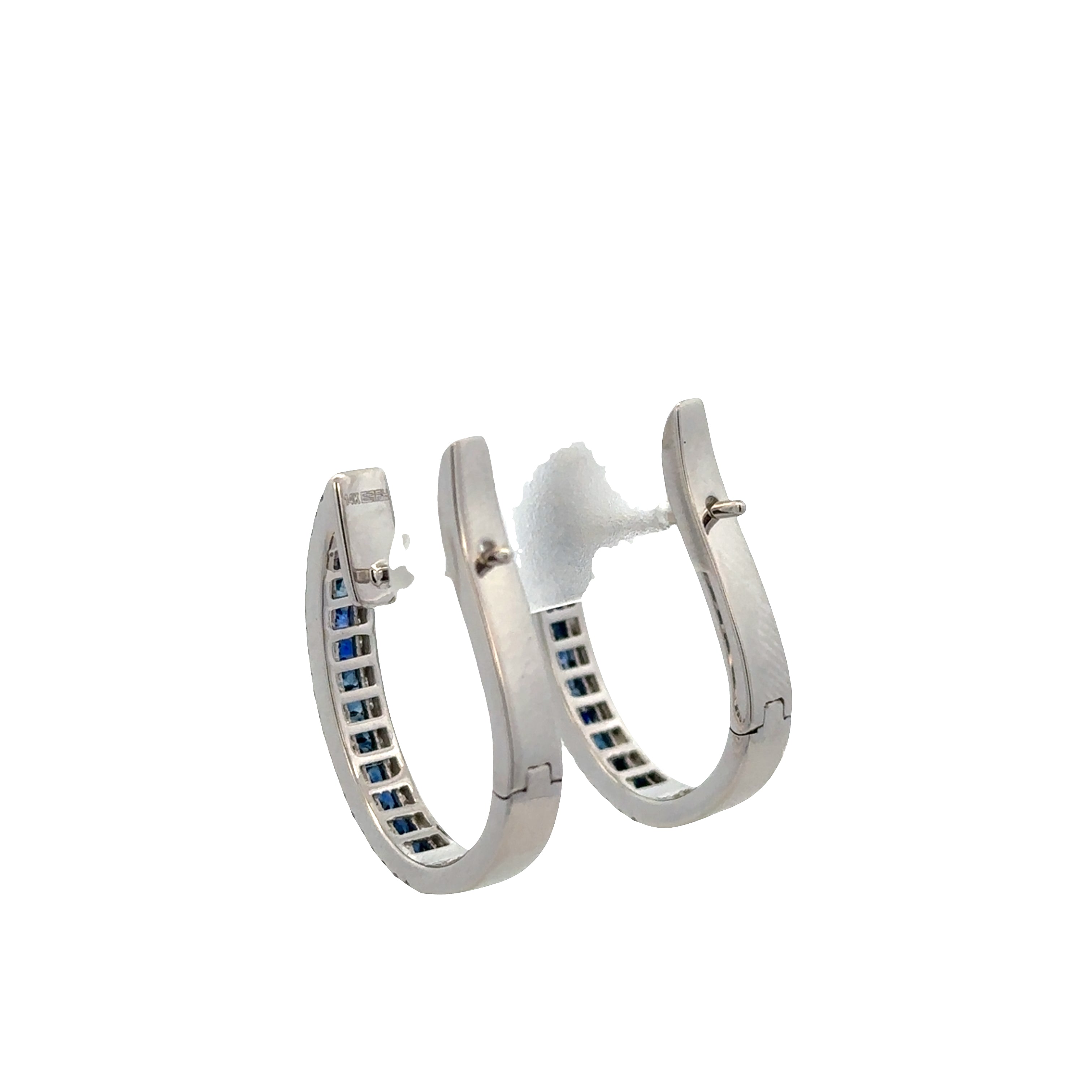 14k White Gold Sapphire & Diamond Elongated Huggie Earrings – 15/16" Tall