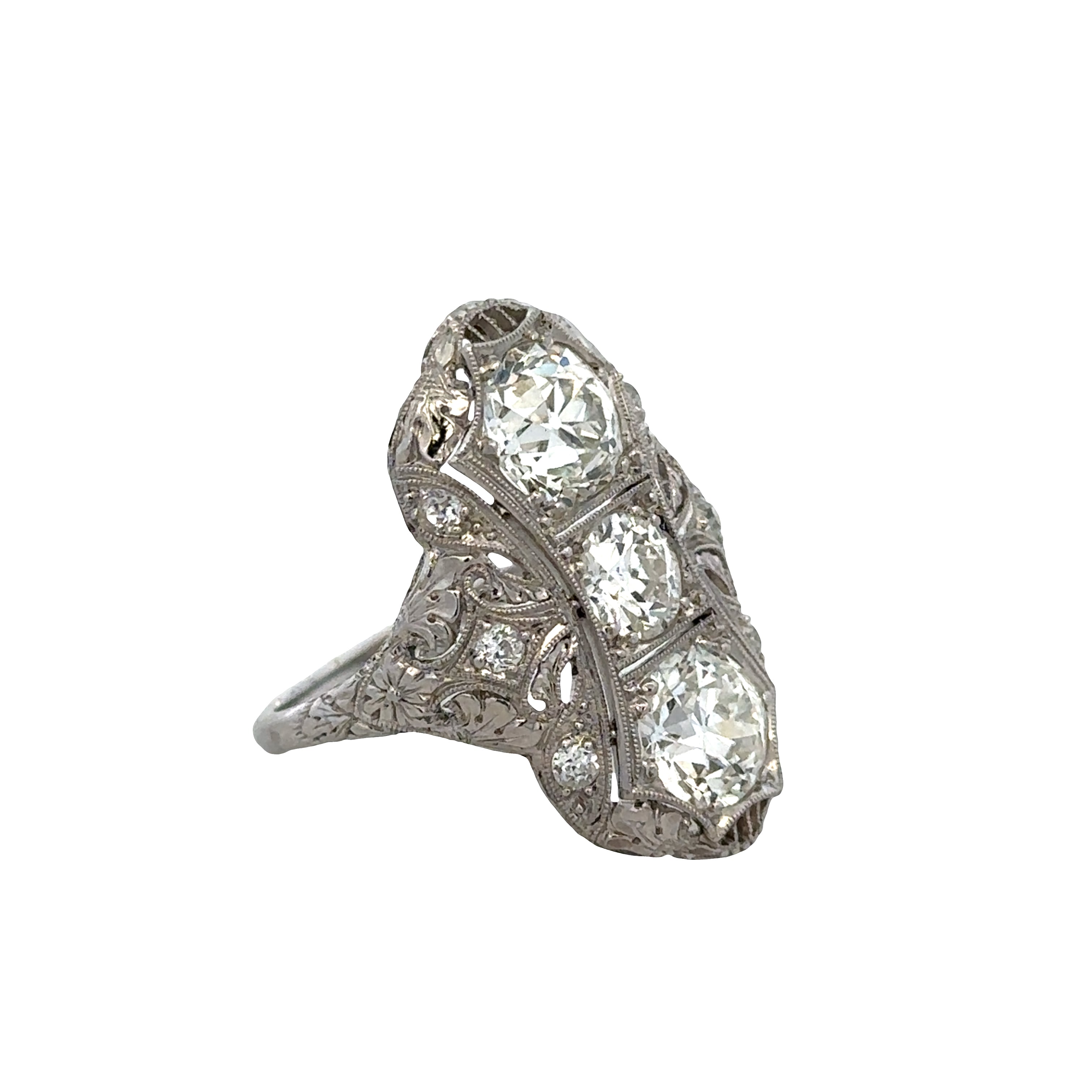 Antique Platinum Art Deco Diamond Cocktail Ring – Size 6.25